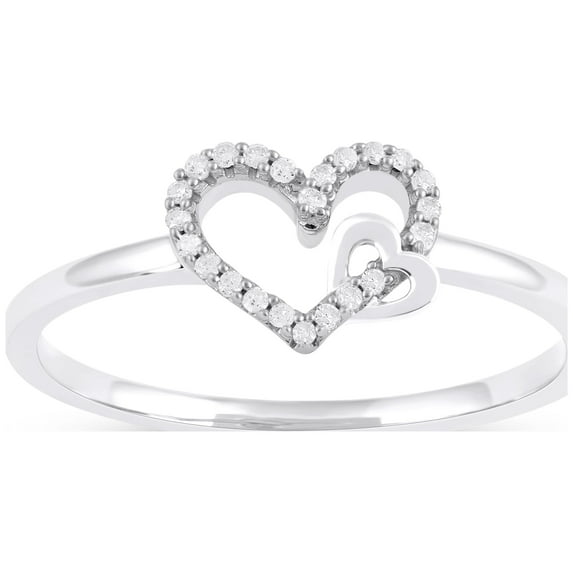 1/10Ct TDW Diamond 10k White Gold Open Heart Dous Fashion Ring