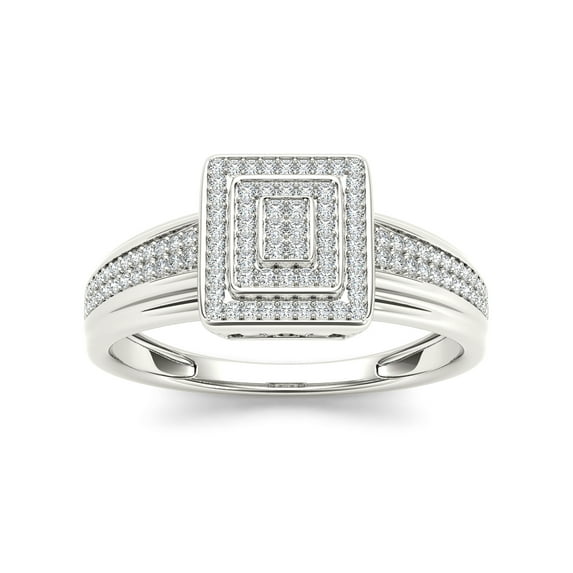 1/10Ct TDW Diamond Sterling Silver Cluster Halo Engagement Ring