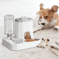 1-10L Automatic Pet Feeder & Water Dispenser - Integrated Food & Water Bowl, Elevated Double Bowl for Dogs Cats, Easy-Clean Pet Hydration Solution with Neck Protection, 7.48*7.87*9.25in, Gray