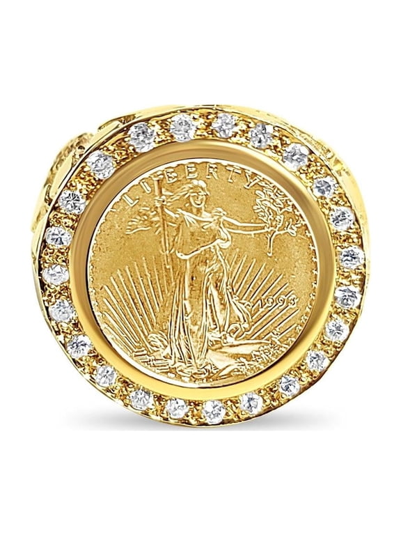 1/10OZ Lady Liberty Diamond Coin Ring with Nugget Band - Size 9