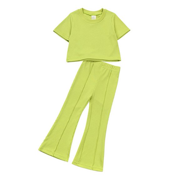 Toddler Girls Summer Clothes Sets Casual Suit Short Sleeve T-Shirt  Bell Bottom Flared Pants 1-10 Years