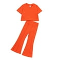 thumbnail image 1 of 1-10T Girl's 2PCS Outfits Soild Tops Short Sleeve T-Shirt Tee and Pants Bell Bottom Flared Pants Sets, 1 of 3
