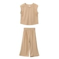 thumbnail image 1 of 1-10T Kids Girls Summer Cute Outfits 2 Piece Sleeveless Tops Wide Leg Long Pants Sets Suit, 1 of 9