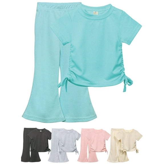 1-10Y Toddler Little Girl Clothes Outfits Set Short Sleeve T-Shirt Tops Bell Bottom Flared Pants 2pcs Kids Clothing
