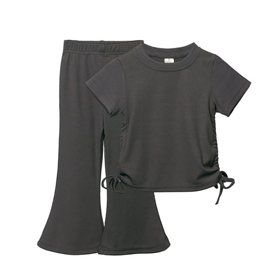 1-10Y Toddler Little Girl Clothes Outfits Set Short Sleeve T-Shirt Tops + Bell Bottom Flared Pants 2pcs Kids Clothing