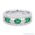 thumbnail image 1 of 1.10ct Oval Cut Emerald & Round Diamond Anniversary Ring / Wedding Band in 18k White Gold, 1 of 1