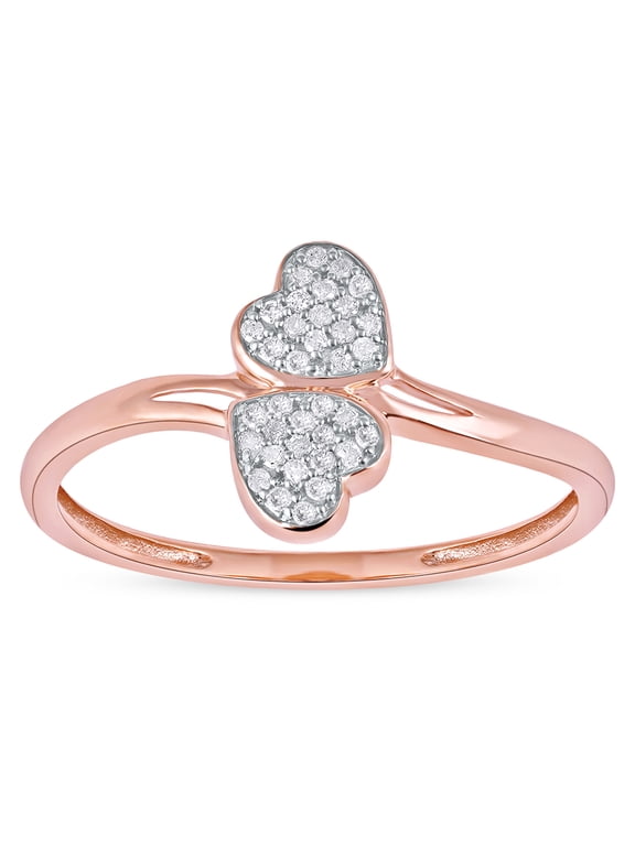1/10ct TDW Diamond 10K Rose Gold Two Heart Wrap Ring