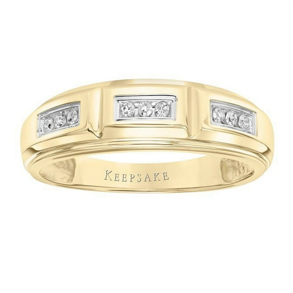 1/10ctw Certified Genuine (H-I, I2) Diamond 14KT Yellow Gold Men's "Cedar" Wedding Band by Keepsake
