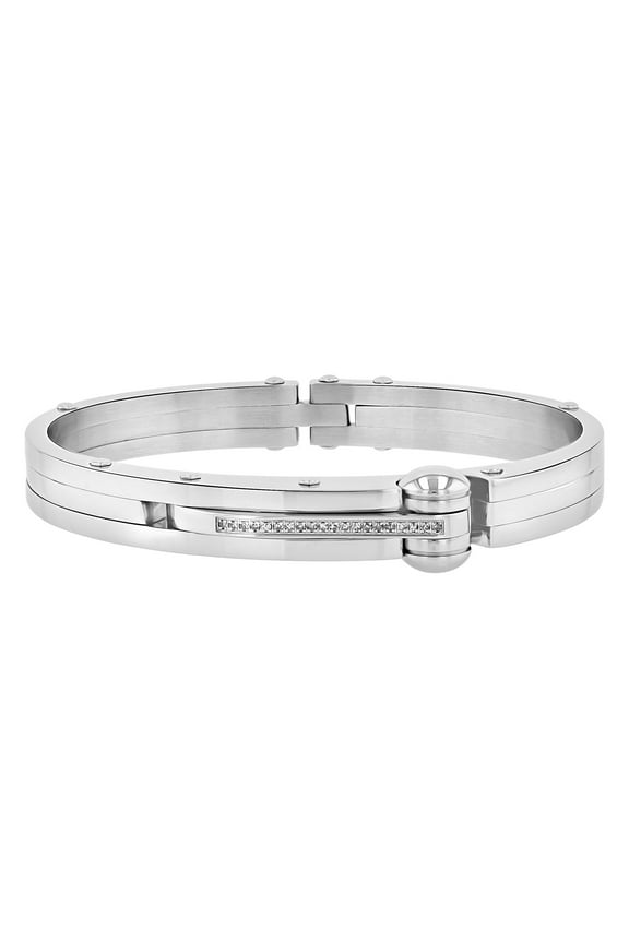1/10ctw Diamond Mens Stainless Steel Cuff Bracelet