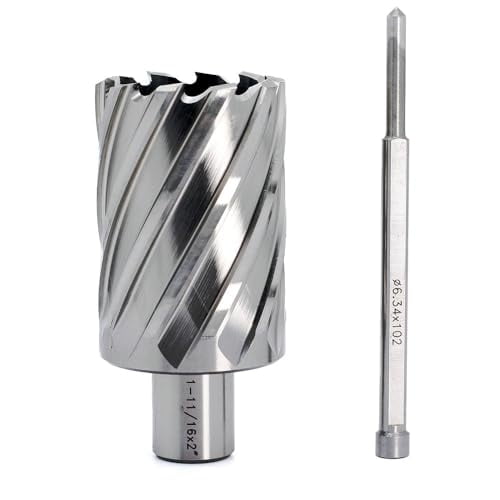 1-11/16"x2 Annular Cutter, 3/4 inch Weldon Shank, 1-11/16 inch Cutting Diameter, 2 inch Depth of Cut, 2 Flat Mag Drill Bit with Pilot Pin for Magnetic Drill Press,1 Piece$$Tools & Hardware Other