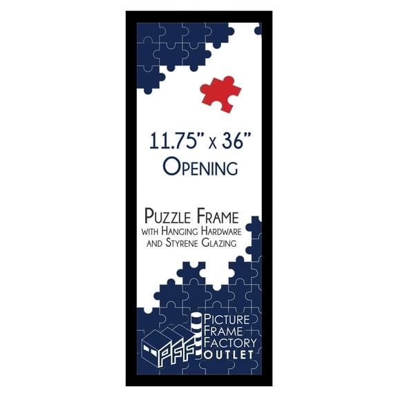 (1) 11.75x36 - Picture Frame for Team Photos, Panoramic Photos, Puzzles, Artwork - 1.25" Black MDF Frame with plexi-glass and hanging hardware