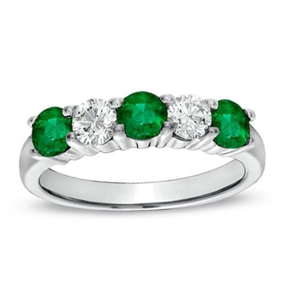 1.11 CTTW Emerald & Diamond Band Set, 14K Gold - Size 7.5
