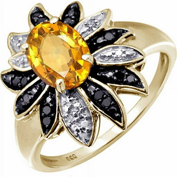 JewelersClub 1.11 Carat T.G.W. Citrine and 0.10 Carat Black and White Diamond 14K Gold Over Silver Ring