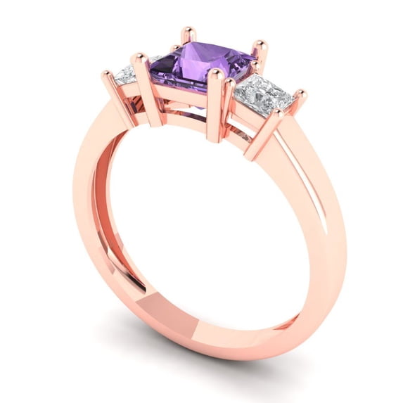 1.11 ct Brilliant Princess Cut Alexandrite 14k Rose Gold Three-Stone Bridal Wedding Engagement Promise Anniversary Ring for Women size 10