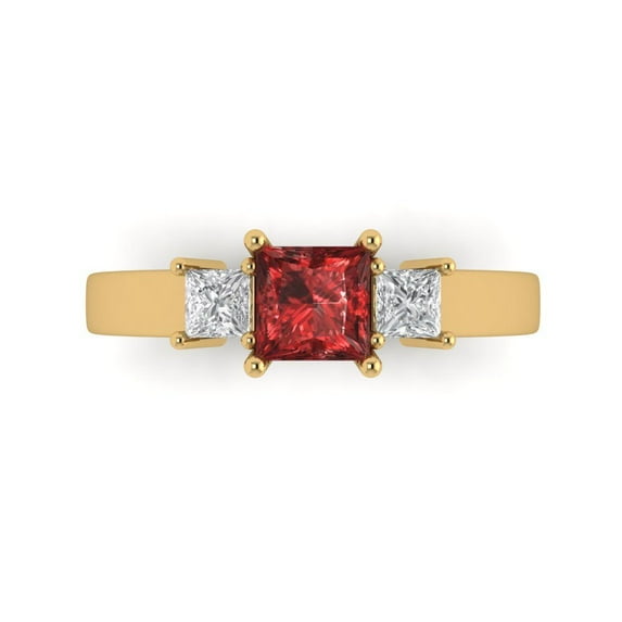 Three-Stone Engagement Ring for Women - 1.11ct Natural Garnet in 14K Yellow Gold Promise Ring