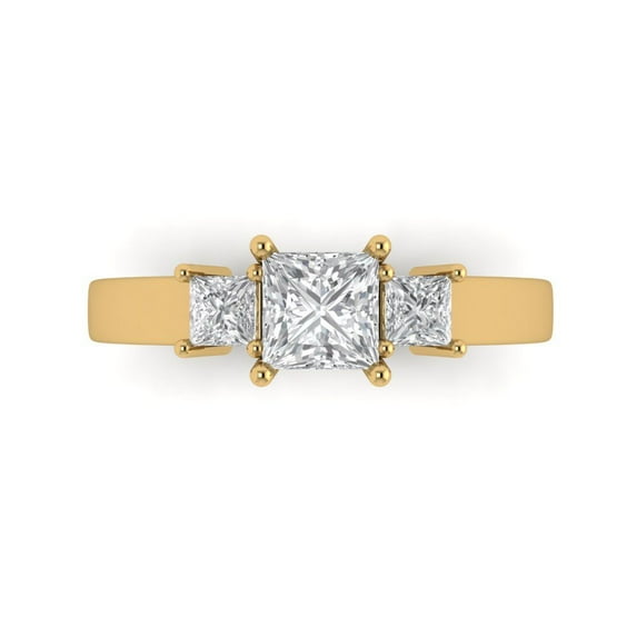 Clara Pucci 14K Yellow Gold Solid Gold Clear Three-Stone Anniversary Ring for Women - 1.11 cttw Princess Cut