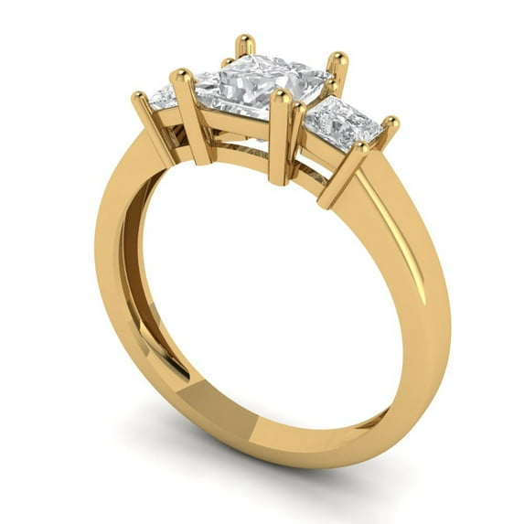1.11 ct princess cut clear Zircon 14k yellow gold 3 stone Bridal Wedding Engagement Promise Anniversary Ring for Women size 6.25