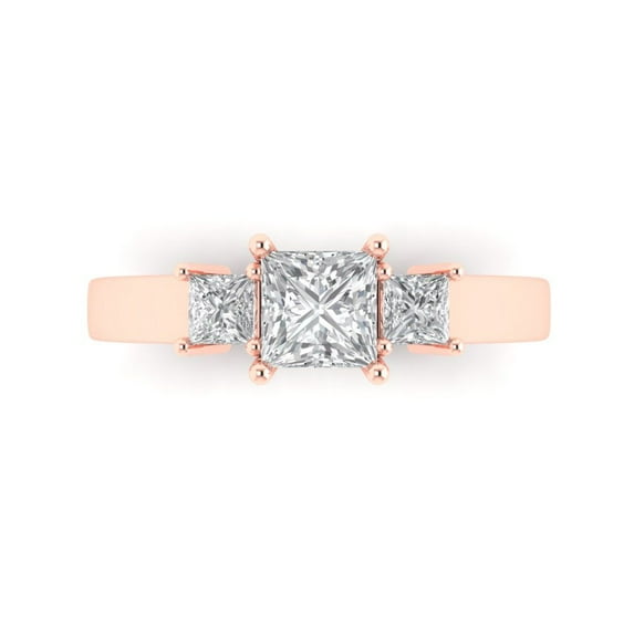Three-Stone Engagement Ring for Women - 1.11ct Moissanite in 14K Rose Gold Promise Ring
