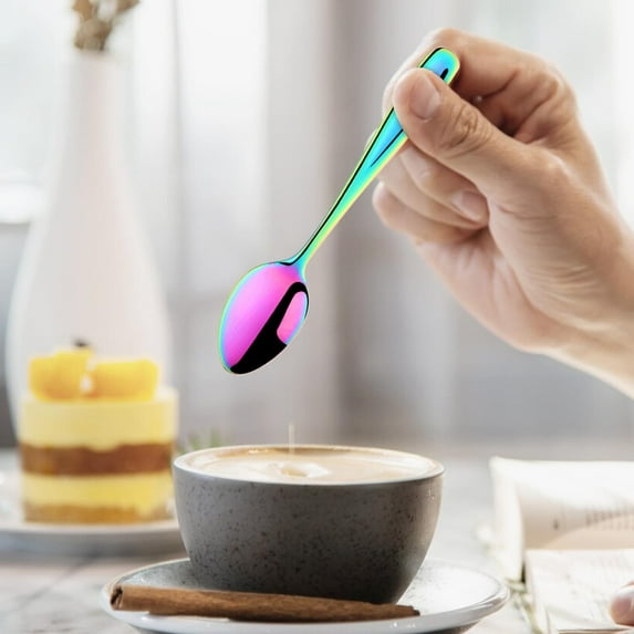 1/11PC Mini Stainless Steel Tea Spoon with Handle, Portable Colored Spoons, Cute Small Coffee & Tea Spoon, Coffee Mixing Spoons, Teaspoons, Stirring Spoons, Dessert Spoons for Home Office