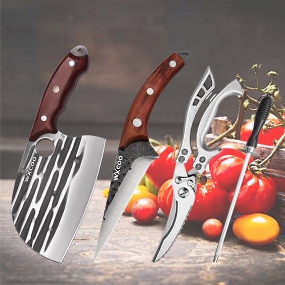 1-11PCS High Carbon Steel Set of Kitchen Knives Professional Chef Knife Cooking Knife Beef Knife Sharp Sashimi Knife Boning Knife Vegetable Chopper Kitchen Scissors Knife Sharpener Utility Knife