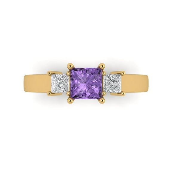 1.11ct Princess Cut Purple Alexandrite 18k Yellow Gold Engraving Statement Bridal Wedding Three-Stone Designer Ring Size 8