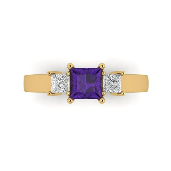 Clara Pucci 14K Yellow Gold 1.11ct Amethyst Three-Stone Ring for Women