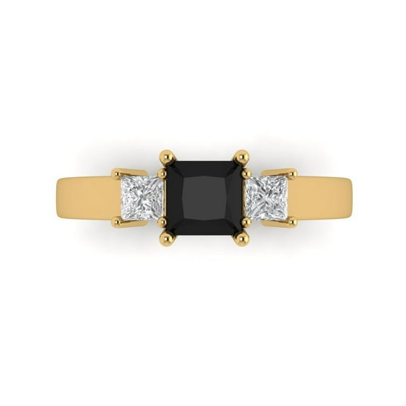 Clara Pucci 14K Yellow Gold Solid Gold Onyx Three-Stone Anniversary Ring for Women - 1.11 cttw Princess Cut