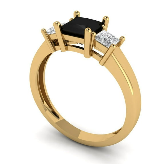 1.11ct princess cut black natural onyx 18k yellow gold 3 stone Bridal Wedding Engagement Promise Anniversary Ring for Women size 7.25