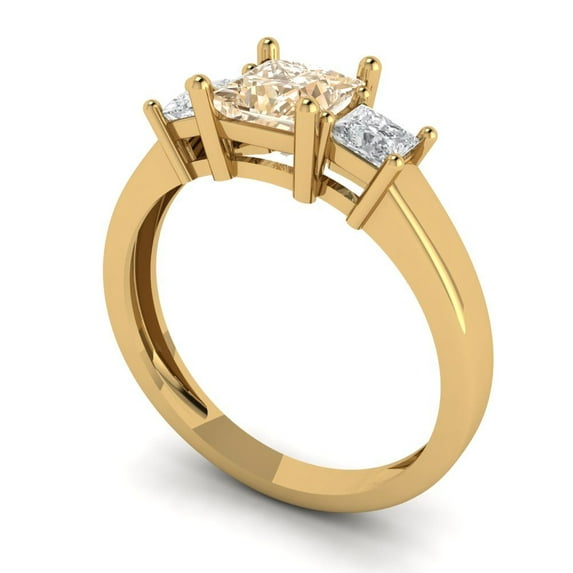 1.11ct princess cut brown natural morganite 18k yellow gold 3 stoneBridal Wedding Engagement Promise Anniversary Ring for Women size 4.25