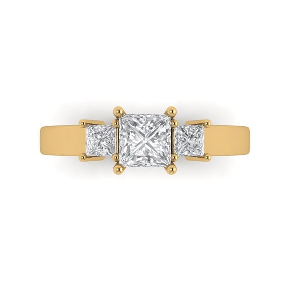 Clara Pucci 14K Yellow Gold Solid Gold Moissanite Three-Stone Anniversary Ring for Women - 1.11 cttw Princess Cut