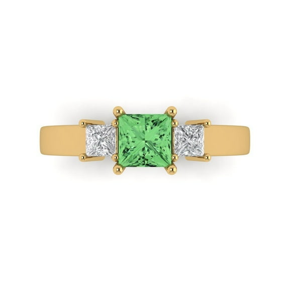 Clara Pucci 14K Yellow Gold Solid Gold Green Three-Stone Anniversary Ring for Women - 1.11 cttw Princess Cut
