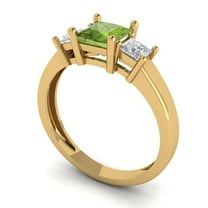 1.11ct princess cut green natural peridot 18k yellow gold 3 stone Bridal Wedding Engagement Promise Anniversary Ring for Women size 6.75