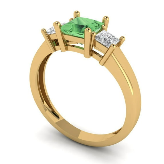 1.11ct princess cut green Zircon 14k yellow gold 3 stone Bridal Wedding Engagement Promise Anniversary Ring for Women size 10.25