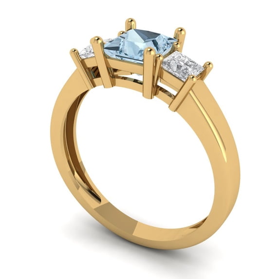 1.11ct princess cut natural sky blue topaz 14k yellow gold 3 stone Bridal Wedding Engagement Promise Anniversary Ring for Women size 9