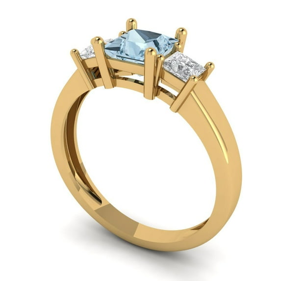 1.11ct princess cut natural swiss blue topaz 14k yellow gold 3 stoneBridal Wedding Engagement Promise Anniversary Ring for Women size 7