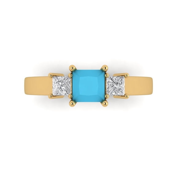 Clara Pucci 14K Yellow Gold Solid Gold Turquoise Three-Stone Anniversary Ring for Women - 1.11 cttw Princess Cut