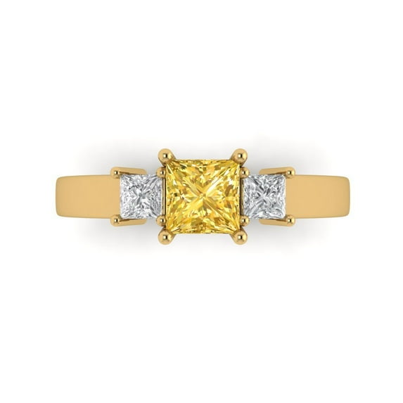 Clara Pucci 14K Yellow Gold Solid Gold Citrine Three-Stone Anniversary Ring for Women - 1.11 cttw Princess Cut