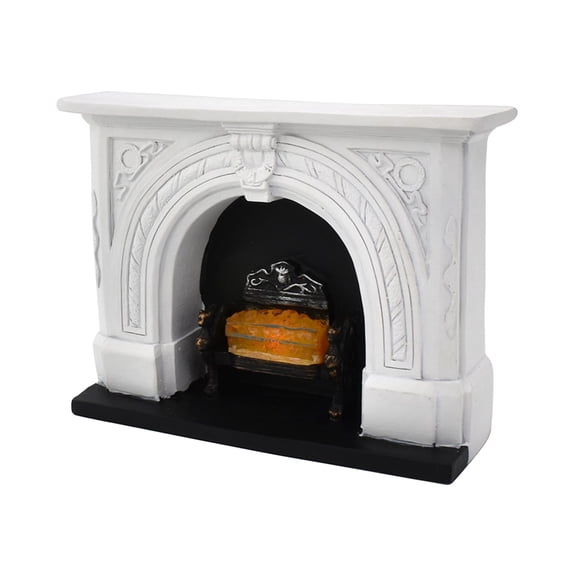 1:12 1/12 Scale Miniature Fireplace, Rectangle Battery Operated Resin Electric LED Flame Doll House Building Compnts Decor Scenes for Playhouse