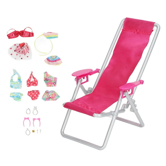1:12 Beach Doll Clothes Pack with Chair Bikini Suit Miniature Beach Themed Doll Accessories