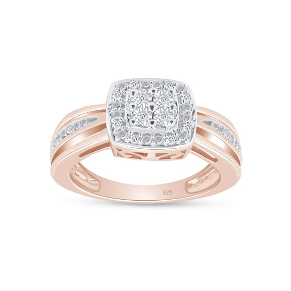 1/12 CT Round Cut Natural White Diamond Square Frame Engagement Ring In 14K Rose Gold Plated Sterling Silver (Color: I-J, Clarity: I2-I3, 0.08 Cttw) -4