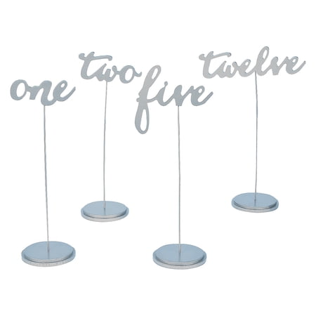 1-12 Calligraphy Silver Table Numbers - Party Supplies - 12 Pieces