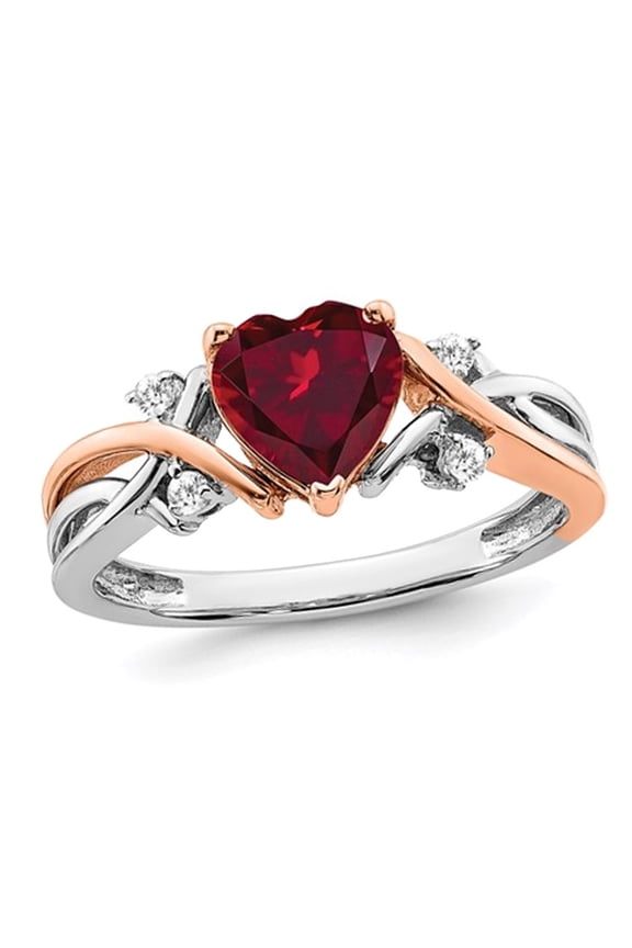 1.12 Carat (Ctw) Lab Created Heart Ruby Ring in 14K White and Rose Pink Gold