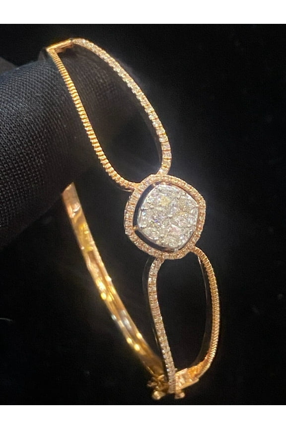 1.12 Carats Marquise Princess Round Diamonds Statement Halo Bracelet In Hallmark 14K Rose Gold