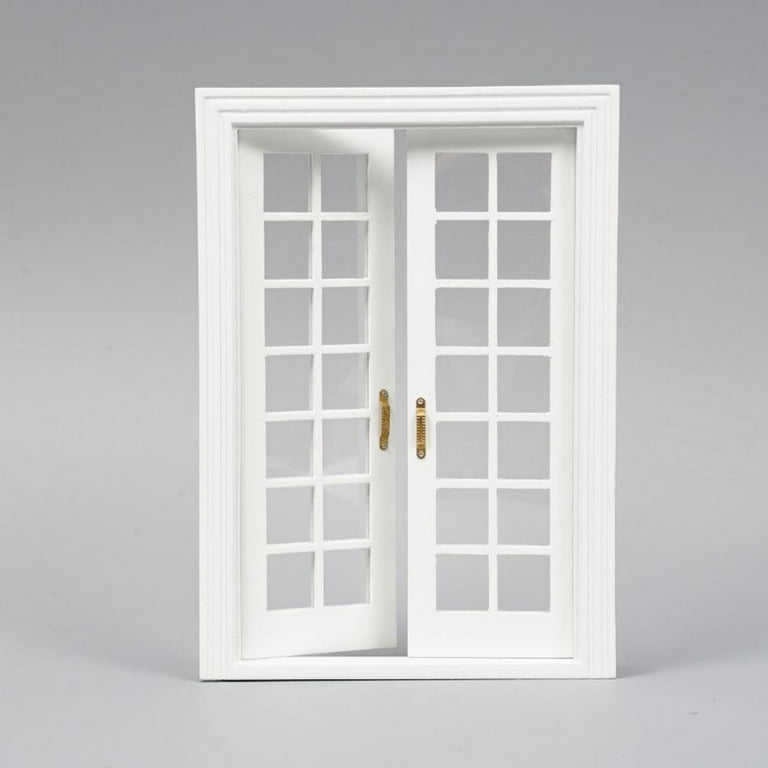 1/12 Doll House White Wood Double French Doors DIY SET Door Tri