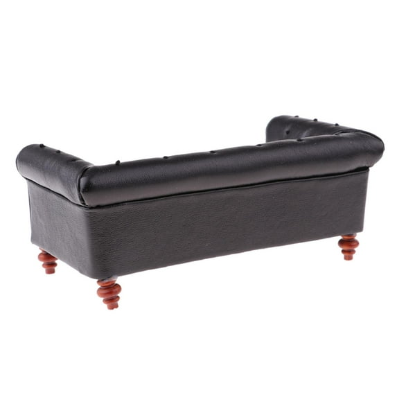 1/12 Dollhouse Miniature Black Leather Long Sofa Bedroom Furniture Accessory