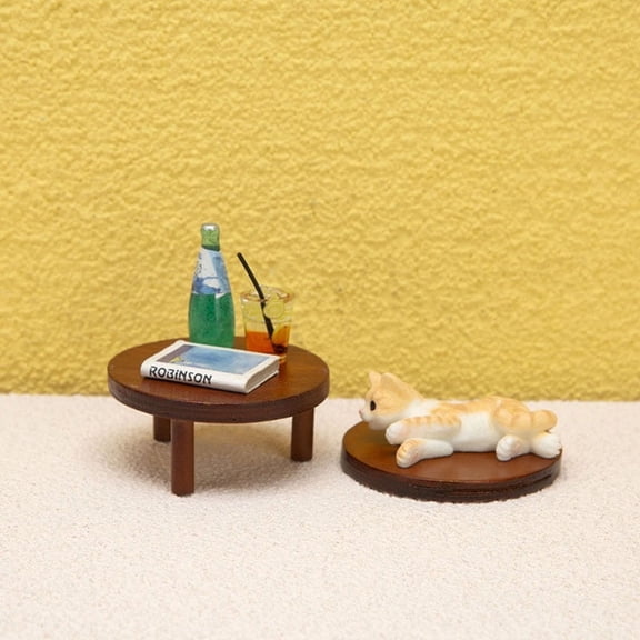 1:12 Dollhouse Miniature Round Tea Coffee Table End Table w/Mat Furniture Decor