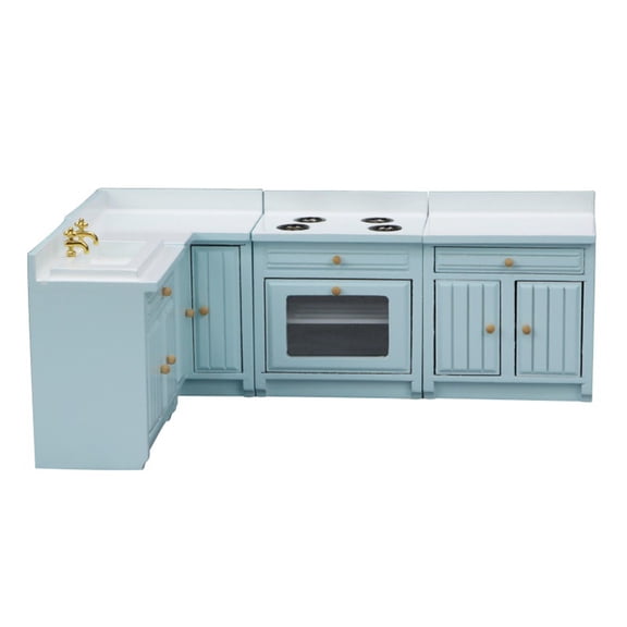 1/12 Dollhouses Furniture Kitchen Cabinet with Sink and Cooking Stove for Interactive Fun Children Collectible Toy