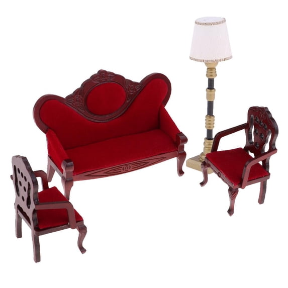 1/12 Dolls House Miniature Furniture Living Room Sofa Couch Chair Lamp Set