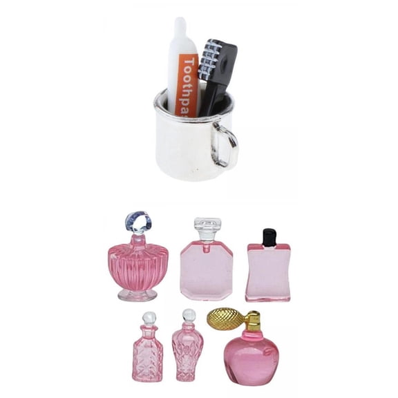 1/12 Dolls House Miniature Mini Toothpaste,Toothbrush, Perfume Bathroom Accessory Set Pretend Scene Toy Decoration