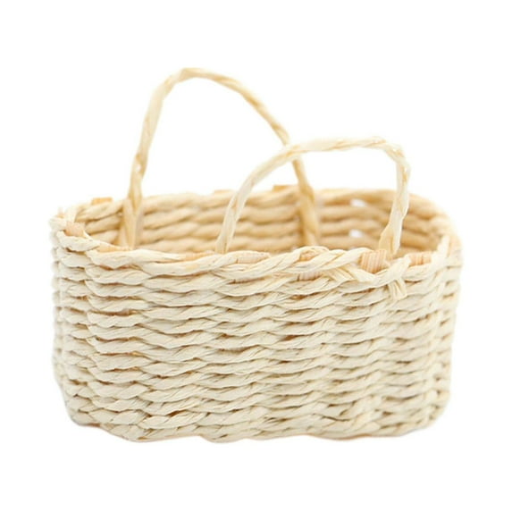 1/12 Dolls House Woven Basket Vegetable Food Containers for Decoration Scene Rectangle